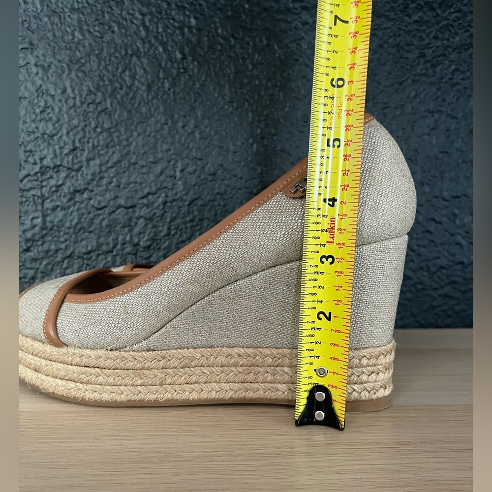 Tory Burch Plata Royal Majorca Linen & Leather Espadrille Wedge- 6.5 - Picture 5 of 9